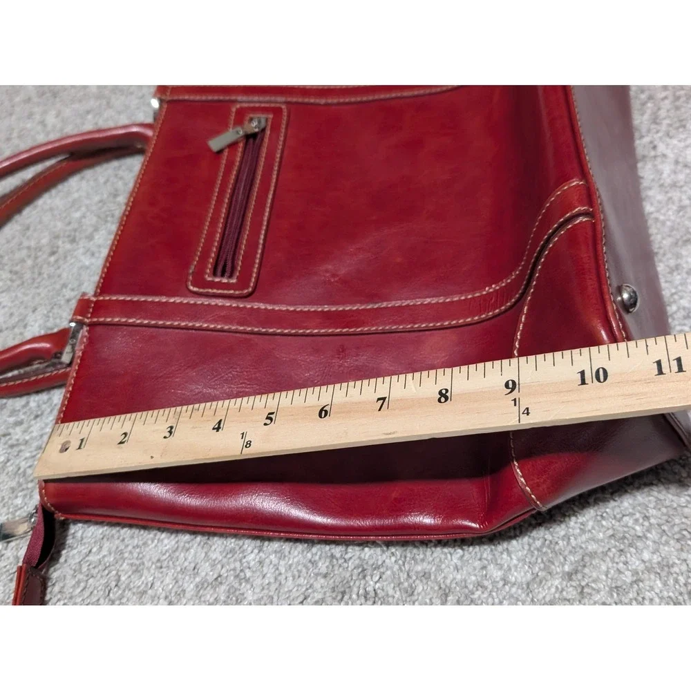Kate Spade Handbag Women Large Red Leather Tote Shoulder Bag Contrast Stitching